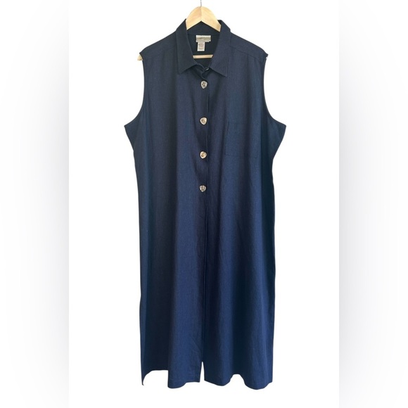 ColdwaterCreek Navy Beachy Sophisticated Sleeveless Preppy Linen Blend Dress XXL - Picture 2 of 10